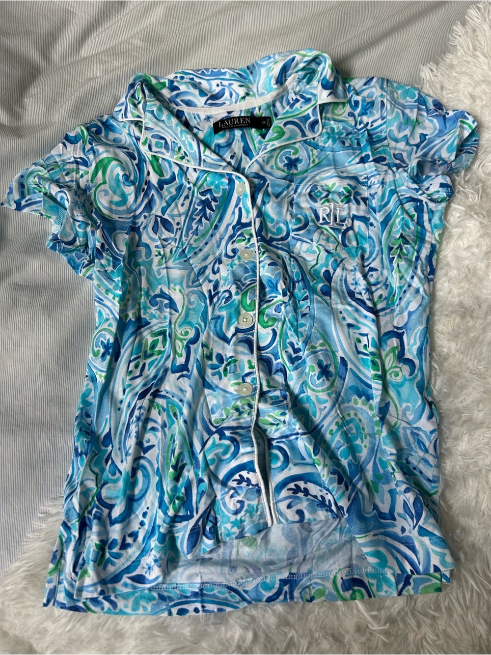 Ralph Lauren Blue & Green Paisley Short-Sleeve Polo